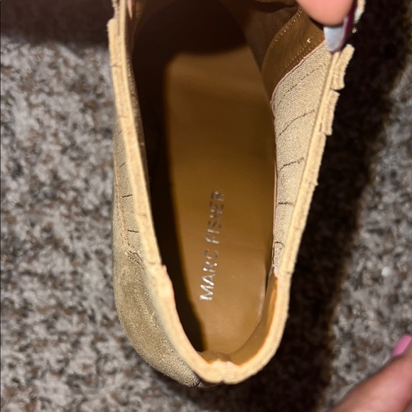 Marc Fisher Tan Suede Ankle Booties with Stacked Heel - Picture 3 of 6